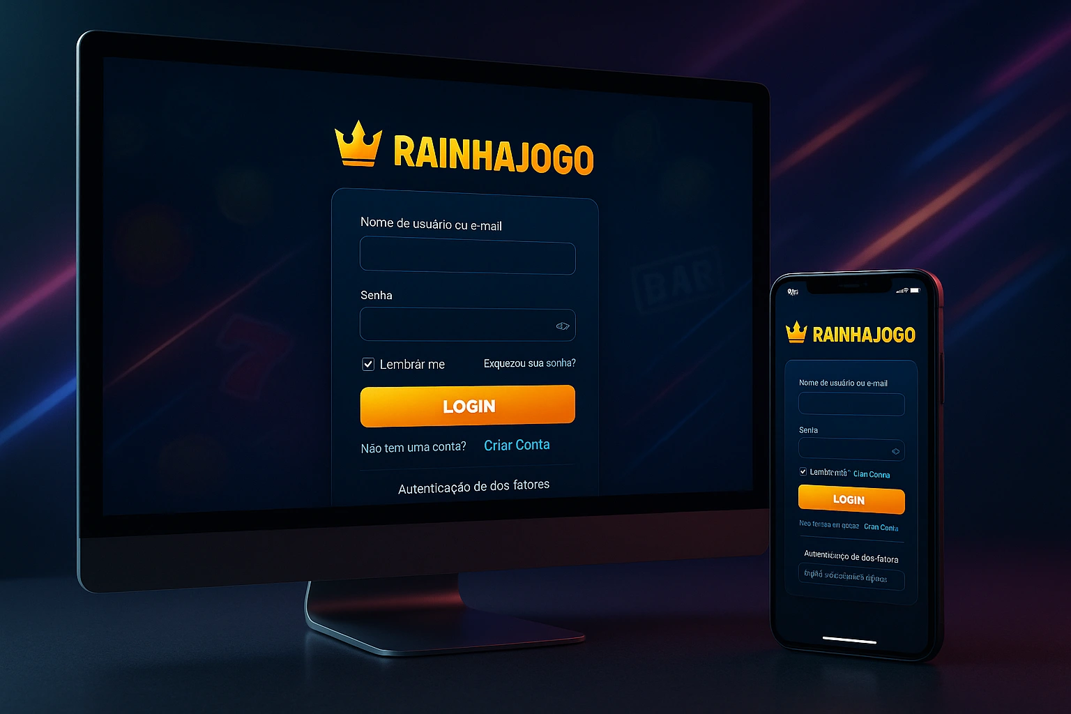Criar uma nova Conta no plataforma RAINHAJOGO